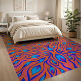 Vibrant Peacock Flame Abstract Area Rug