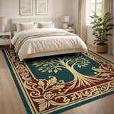 Ornate Tree of Life Area Rug in Emerald Green