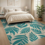 Coastal Beach Teal Palm Leaf Coastal Area Rug