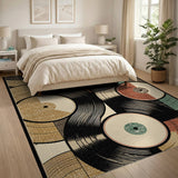 ODIKA Washable Retro Vinyl Record Rug - Mid-Century Modern Low Pile Area Rug