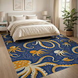 Whimsical Orange Octopus Coastal Area Rug