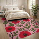 Pink Vibrant Red Poppy Floral Area Rug