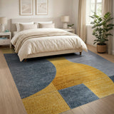 Modern Yellow Grey Geometric Area Rug