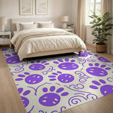 Whimsical Purple Cartoon Paw Print Area Rug