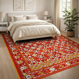 Vibrant Red Persian Floral Area Rug