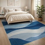 Serene Blue Layered Wave Area Rug