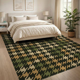Green Houndstooth Geometric Area Rug