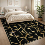 Gold and Silver Black Gold Geometric Area Rug