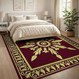 Maroon Gold Floral Medallion Area Rug