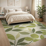 Green Stylized Leaves Area Rug