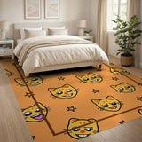 Playful Cartoon Cat Faces Stars Orange Rug