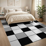 Abstract Black White Grid Area Rug