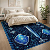 Blue Sword and Shields Geometric Area Rug