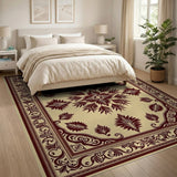 Elegant Beige Maroon Persian Medallion Rug