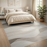 Abstract Area Beige and Neutral Layered Beige Wave Abstract Area Rug