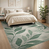 Green Green Leaf Geometric Area Rug