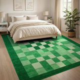 Green Green Geometric Grid Area Rug