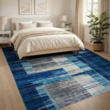 Navy Teal Abstract Geometric Area Rug