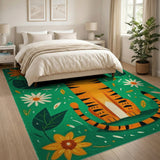 Playful Orange Tiger Kids Cartoon Area Rug