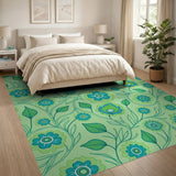 Teal Floral Mint Green Pattern Area Rug