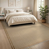 Beige Geometric Grid Tassel Area Rug