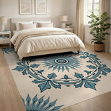 Teal Sunburst Floral Medallion Area Rug