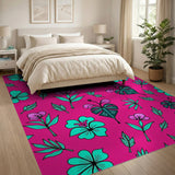 Vibrant Pink Tropical Hibiscus Monstera Rug