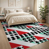 Bold Geometric Red Black Teal Area Rug