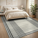 Beige and Neutral Beige Geometric Grid Frame Area Rug