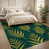 Golden Fern Leaves Emerald Green Area Rug