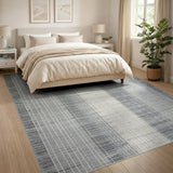 Textured Grey Vertical Stripe Area Rug