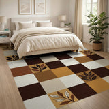 Brown Tan Leaf Grid Area Rug