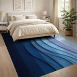 Blue and Teal Layered Blue Wave Geometric Area Rug