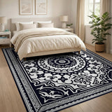 Ornate Black White Persian Medallion No. 19 Rug