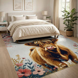 Shaggy Highland Cow Cherry Blossom Area Rug