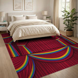 Rainbow Red Curtain Area Rug