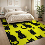 Yellow Playful Black Cats Yellow Area Rug