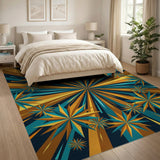 Teal Orange Starburst Geometric Area Rug