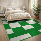 Green Green White Checkered Geometric Area Rug
