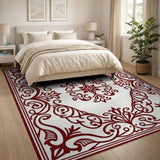 Border Red Ornate Red Floral Border Area Rug