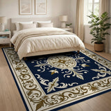 Blue and Teal Navy Blue Ornate Persian Medallion Rug