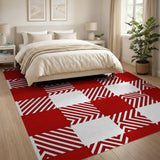 Red White Zigzag Plaid Area Rug
