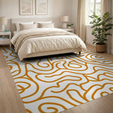 Orange Wavy Scribble Abstract Area Rug