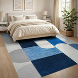 Modular Navy Blue Geometric Area Rug