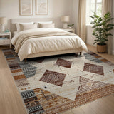 Brown and Tan Brown Tan Heritage Tribal Geometric Area Rug
