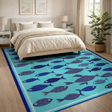Teal Navy Fish Coastal Area Rug
