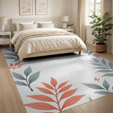 Grey Coral Leaf Frame Area Rug