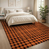 Bold Orange Black Plaid Check Area Rug