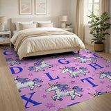 Pink Unicorn Alphabet Kids Area Rug