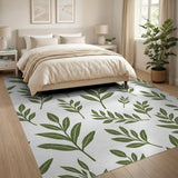 Botanical Green Leaves Pattern Area Rug